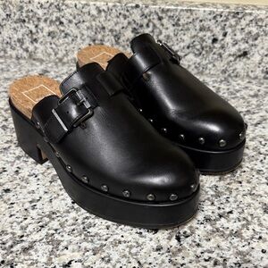 Dolce Vita Black Leather Mules with Buckle and Studs
